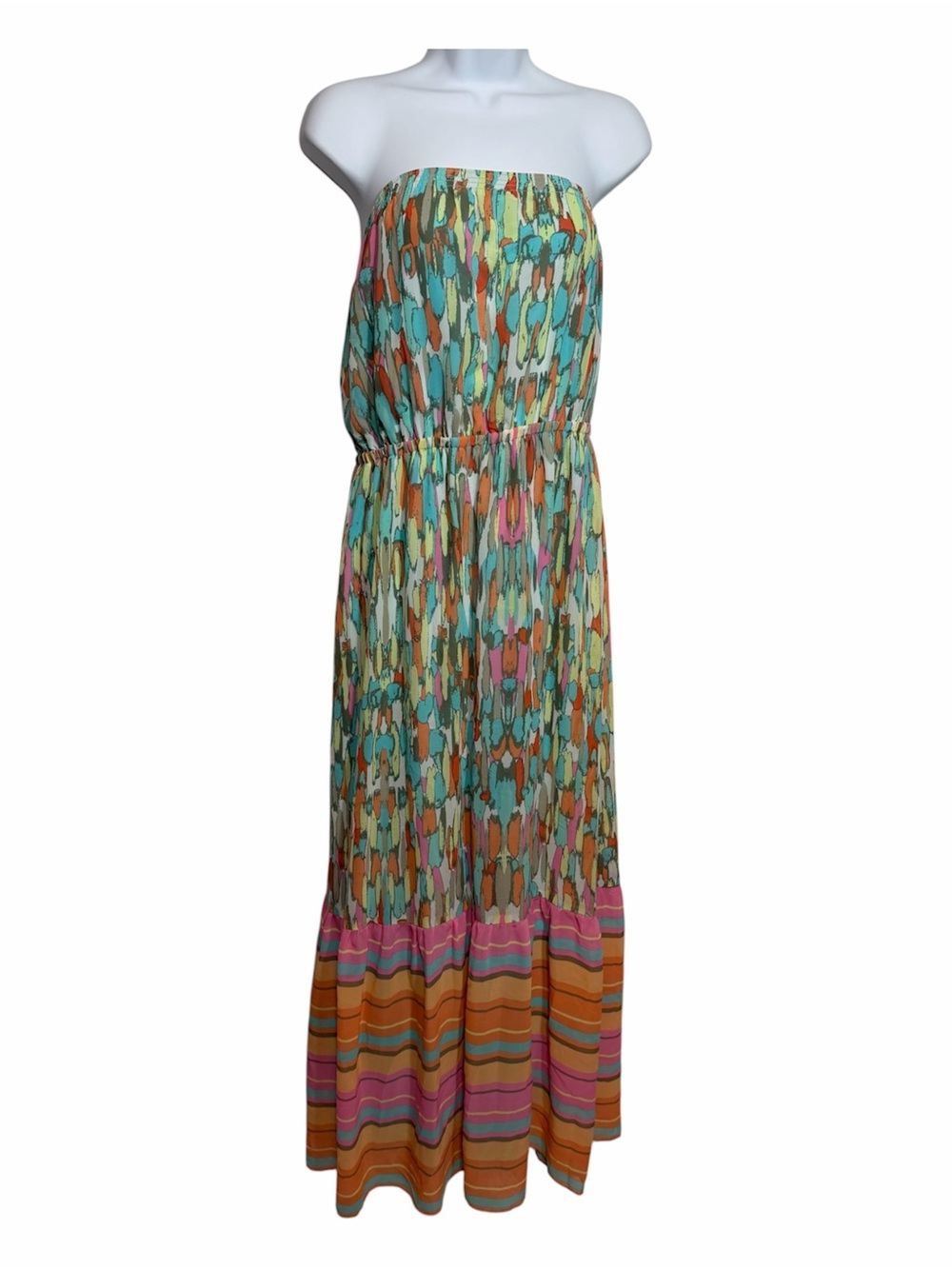 Lane Bryant Strapless Maxi Dress Plus Size 22/24 Watercolor Summer Euro Vacation